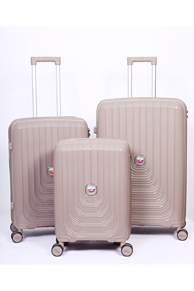Mnuk Viajero Stra Set of 3 Luggage with Anti-Theft Zipper, TSA Lock, PP Material| Size 28/24/20-Champagne