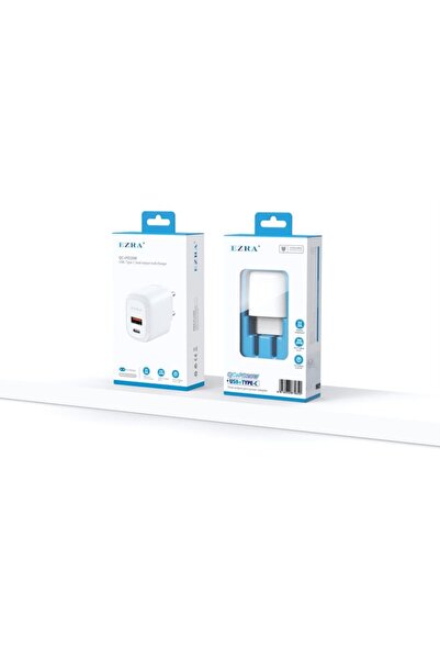 EZRA QC+PD 20W mains charger, 2 USB-A & USB-C outputs, Fast Charge 5V/3A 9V/2A 12V/1.5A, EU plug,