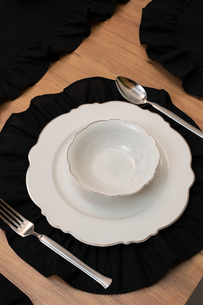 abidehanım Ruffle | Black 7 Piece Ruffled Presentation Set 40 X 150 cm