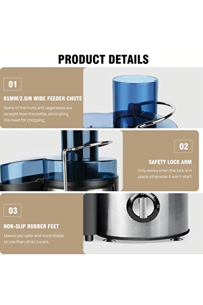 HTH Centrifugal Juicing Machine. Chute For Fruits, Vegetables & Citrus， 500ML Capacity