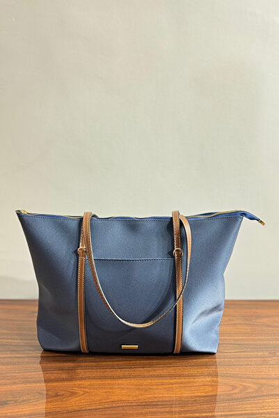 Gülşah collection Large Shoulder Bag with Ring Detail on the Straps - Navy Blue