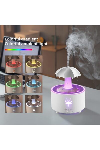 Generic Humidifier for Bedroom, Rotating Umbrella Diffuser with Rain Drop Effect, 7-Color LED, 300ML, White