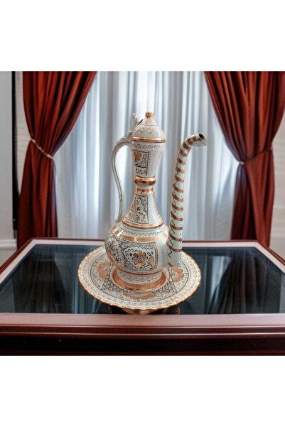 Bakır Center Bakır İbrik Beyaz Bakır Oyma El İşlemeli Osmanlı İbrik 39*24CM L...