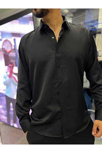 PASSERO Cămașă din satin slim fit cu închidere cu capse