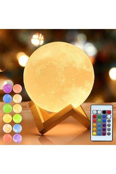 Türkiye 3D Moon Lamp - 16 Colors, 148 Modes, Remote & Wood Stand