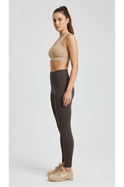 The High Waist Shaping / Sculpting Steel Mesh Sports Leggings - Push-Up Effect-Black/Coffee