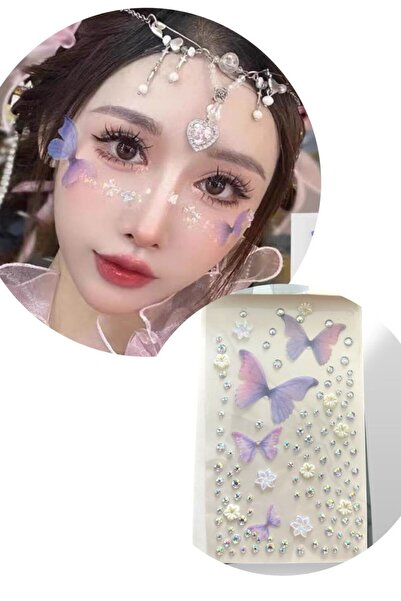 TAKIŞTIR Mor Renk Kelebek Figürlü Taş Detaylı Yüz Taşı/ Yapışkanlı Taşlı Yüz ...