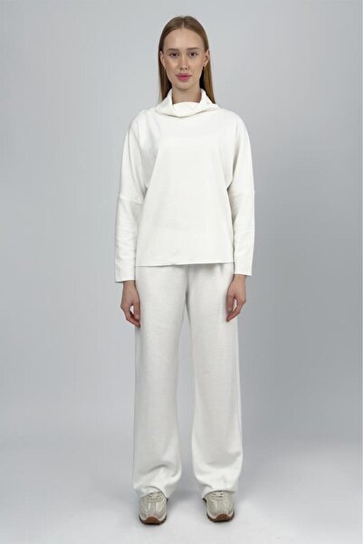 Betimoda Women's High Neck Knit Sweater Pants Set White