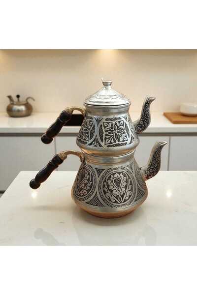 Bakır Center Copper Teapot & Copper Infuser Hand-Carved Craftsmanship 3-Liter...