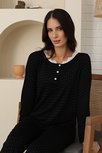 Angels Secret Women's Black Viscose Pajama Set – Comfortable Fit, Stretchy Fabric