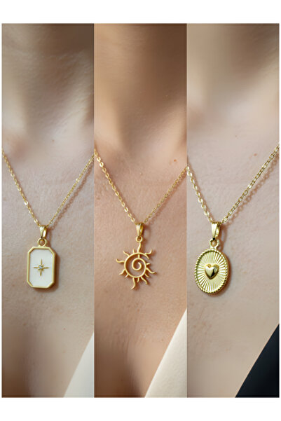 TURBİJ Üçlü Kombin Altın Kaplama Kolye Seti