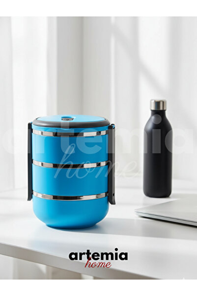 Artemia Home 3 Katlı Isı Yalıtımlı Yemek Termosu Mavi | Sızdırmaz Taşıma Kabı | Termolunch Food Box