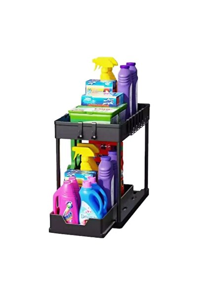 OEM Etajera organizatoare cu cadru metalic, 2 nivele, raft glisant, dimensiune 39x21x37 cm