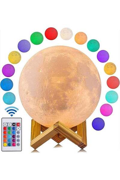 Türkiye 3D Moon Lamp, 16 Colors & 148 Modes, Remote Control, Wood Stand