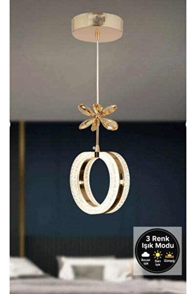 EY-EL TASARIM TEKLİ ALYANS GOLD 3 RENK MODLU KRİSTAL TAŞLI LEDLİ SARKIT AVİZE