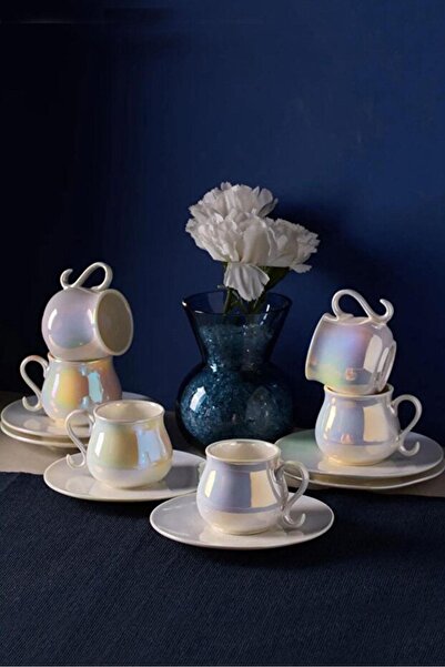 RİVO HOME DECOR Pearlescent Porcelain Lustre 6-Person Coffee Cup Set 100 ml