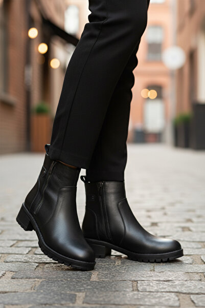 AYAKMOD Μαύρες γυναικείες μπότες από γνήσιο δέρμα με αντιολισθητική σόλα Premium 4663-1 Z