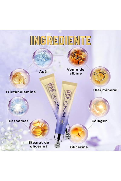 Hoygi Cremă contur ochi cu venin de albine și colagen, aplicator: cearcăne, pungi, linii fine, hidratează, tonifică, 20g