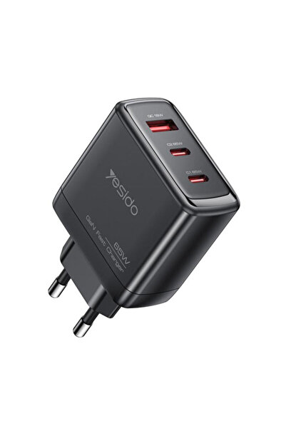 Yesido 3-port GaN 65W wall charger, YC144, black