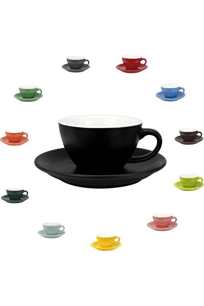 MIBRU Coffee ceramic cup with plate 350ml Matt Black For lattes drip coffee and tea