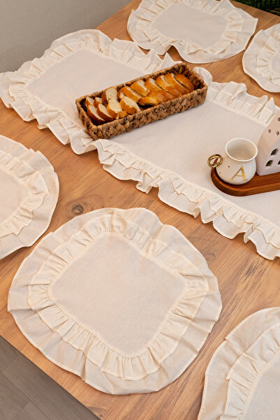 abidehanım Lira | Rufle 7 Piece Tableware Presentation Set Double Ruffle 40 X 150