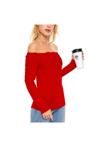 dorbe Red Off-the-Shoulder Long Sleeve Top