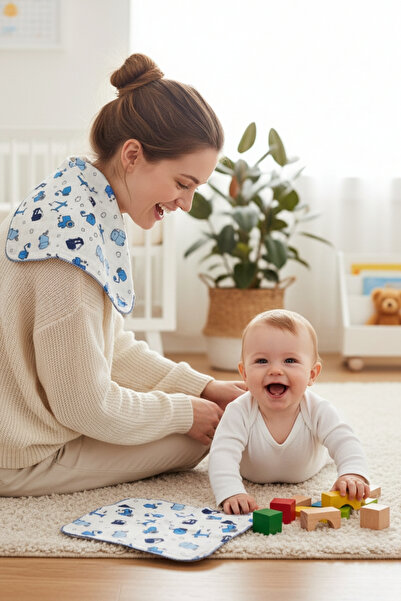 Salvia Dione 4 Layers Large Size Muslin Baby Boy Mouth Wipes Set of 2 Cotton Drool Burp Shoulder Cover Back Diaper