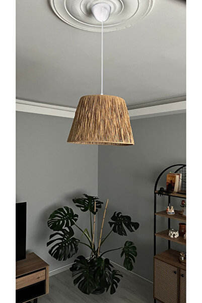 BOHEM SANATIM El Yapımı Kağıt Rafya Avize Bohem Rustik Avize Salon,Yatak Odası,Balkon Avize (BEYAZ DUY)