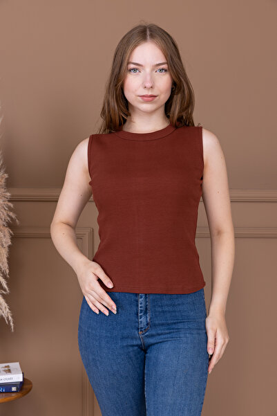 puyeni Kaşkorse Sıfır Kol Bisiklet Yaka Atlet Bluz