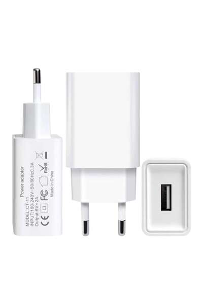 EZRA Adaptor 2.4A Fast Charging + cablu 3-in-1 USB la Lightning / USB-C / Micro-USB, priza EU, Alb