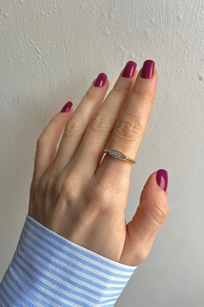 Bijou Luz خاتم ذهبي بيضاوي الشكل مرصع بحجر الزركون قابل للتعديل