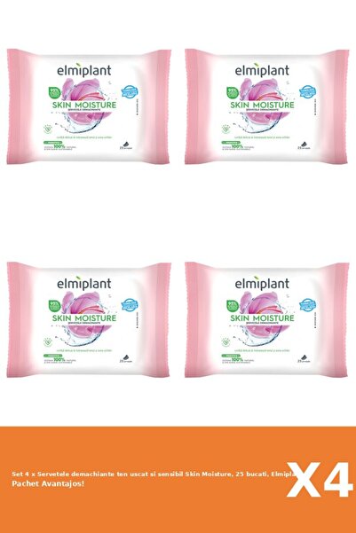 ELMIPLANT Set 4 x Servetele demachiante ten uscat si sensibil Skin Moisture, 25 bucati,