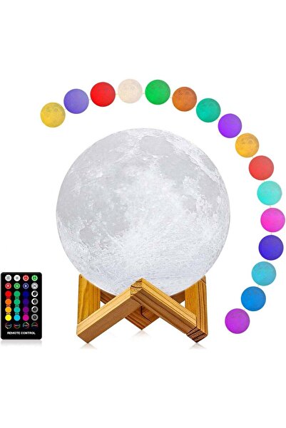 Türkiye مصباح قمري بتقنية الطباعة ثلاثية الأبعاد، 16 لونًا، ضوء قمري LED مع ح...