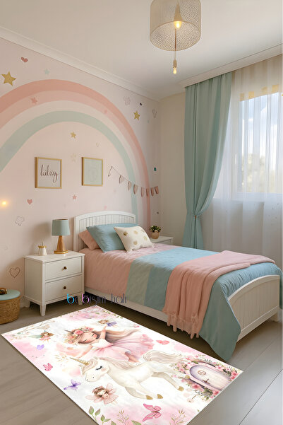 Bebişim Halı Peri Kız Unicorn Masalı Bambu Çocuk Odası Halısı