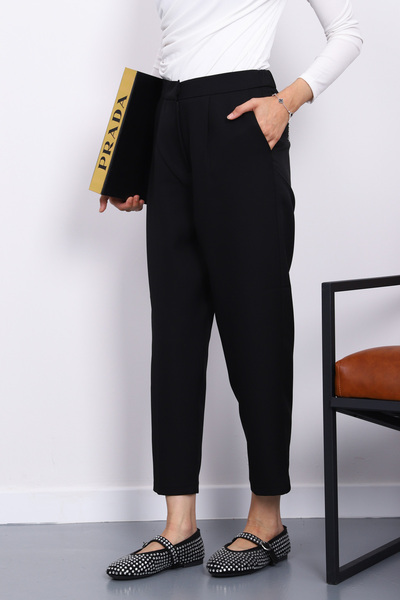 İmajButik Black Dabıl Elastic Waist Carrot Pants