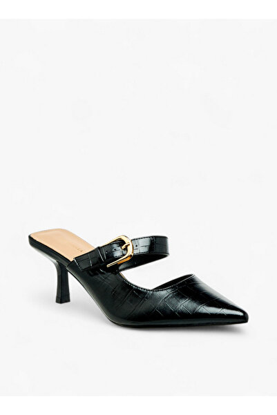 Flora Bella by Shoexpress Womens Buckle Detail Flared Heel Mules