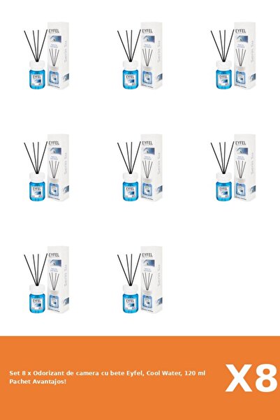 Eyfel Set 8 x Odorizant de camera cu bete Eyfel, Cool Water, 120 ml