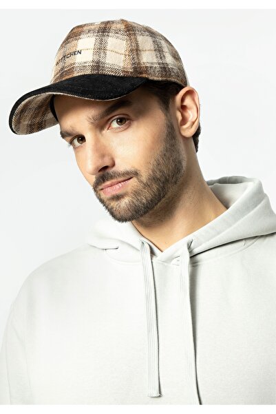 Wittchen Men's Brown and Beige Cap, Brown and Beige Polyester