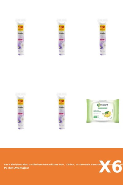 ELMIPLANT Set 6 Mixt: 5x Dischete Demachiante Duo , 120buc, 1x Servetele dema...