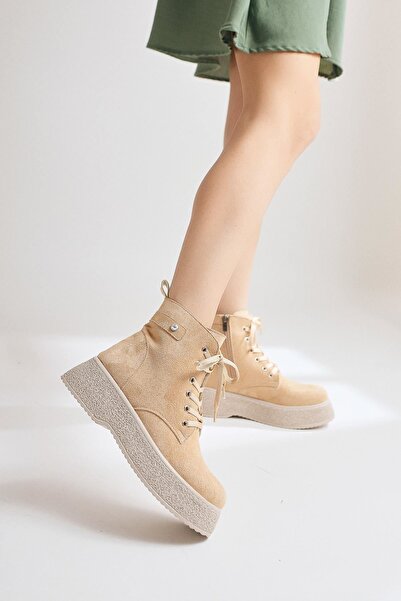 Hayalimdeki Ayakkabı Women's Boots Lace-Up Side Zipper Nude Thermo Non-Slip Sole