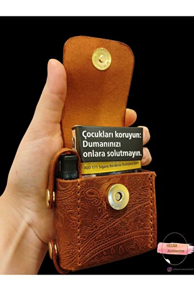 HELİSA ACCESSORİES HAKİKİ DERİ EL YAPIMI SİGARALIK VE ÇAKMAKLIK SETİ-YENİ GOL...