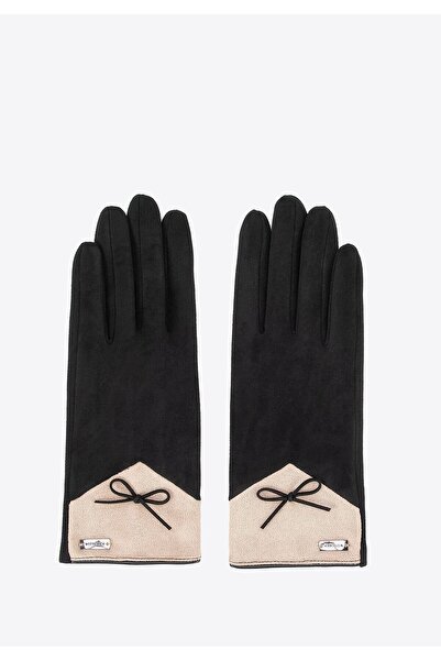Wittchen Women's Gloves with Bow, Black and Beige, Black and Beige Polyester