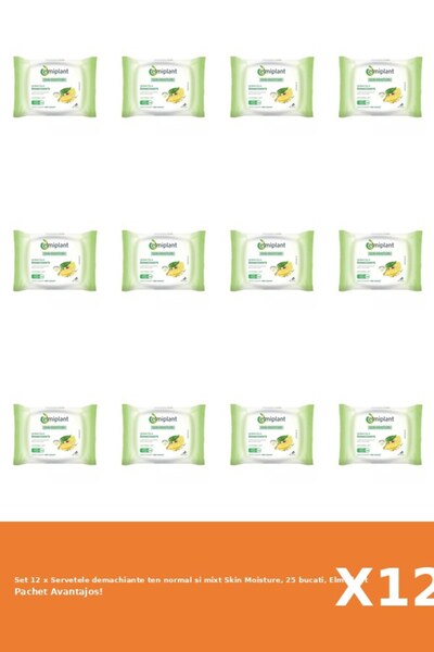 ELMIPLANT Set 12 x Servetele demachiante ten normal si mixt Skin Moisture, 25...