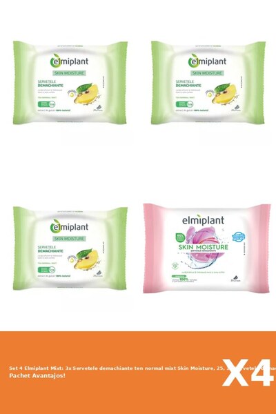 ELMIPLANT Set 4 Mixt: 3x Servetele demachiante ten normal mixt Skin Moisture,...
