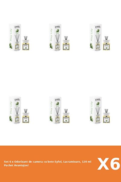 Eyfel Set of 6 x Eyfel stick room freshener, Lily of the Valley, 120 ml