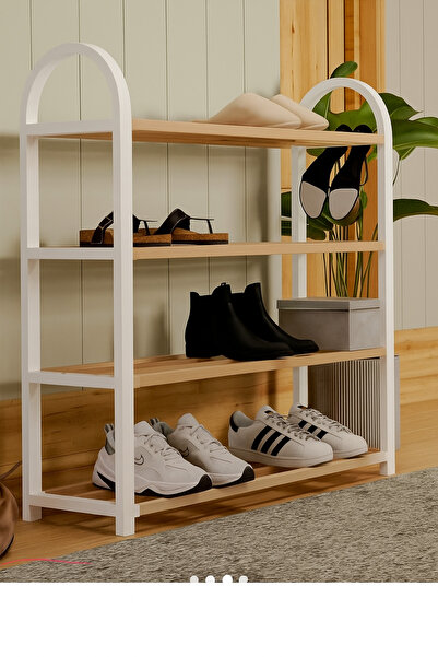 WareHause0 4 Katlı 1.sınıf Süper Kalite Beyaz Ahşap Ayakkabılık