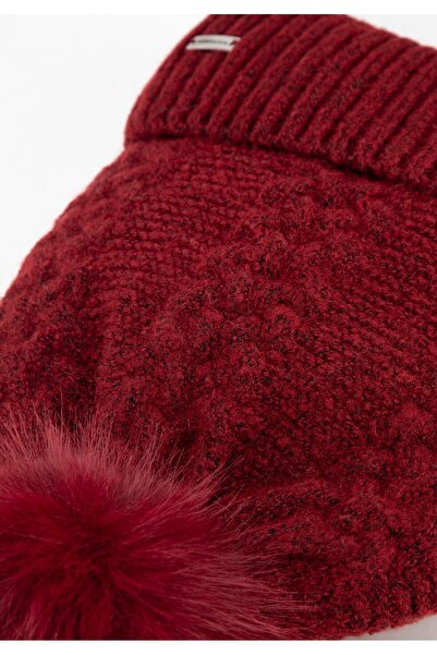 Wittchen Women's delicately knitted hat with pompom, burgundy, burgundy acrylic