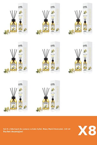 Eyfel Set 8 x Odorizant de camera cu bete Eyfel, Mana Maicii Domnului, 120 ml