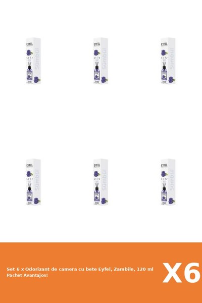 Eyfel Set 6 x Odorizant de camera cu bete Eyfel, Zambile, 120 ml