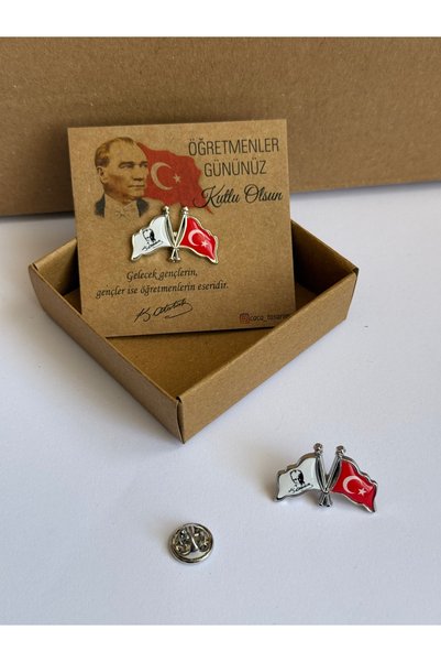 cacatasarım Türk Bayrağı ve Atatürk Rozeti Broş Öğretmenler Günü Hediyesi Kar...